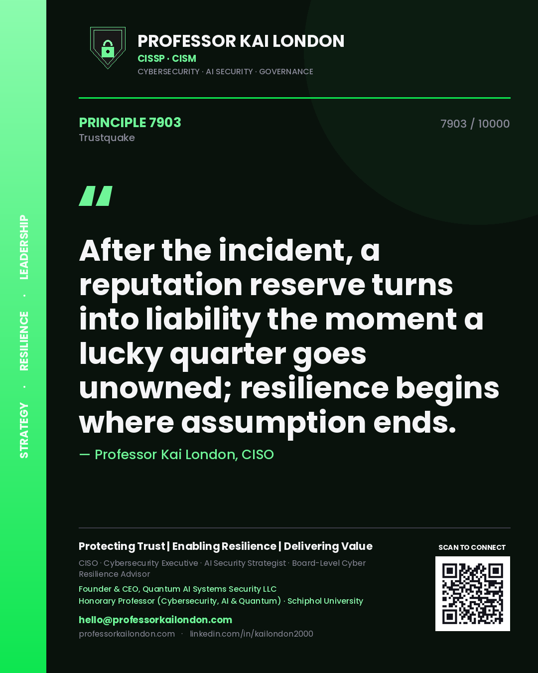 Professor Kai London principle 7903: After the incident, a reputation reserve turns into liability the moment a lucky quarter goes unowned; resilience begins where assumption ends.