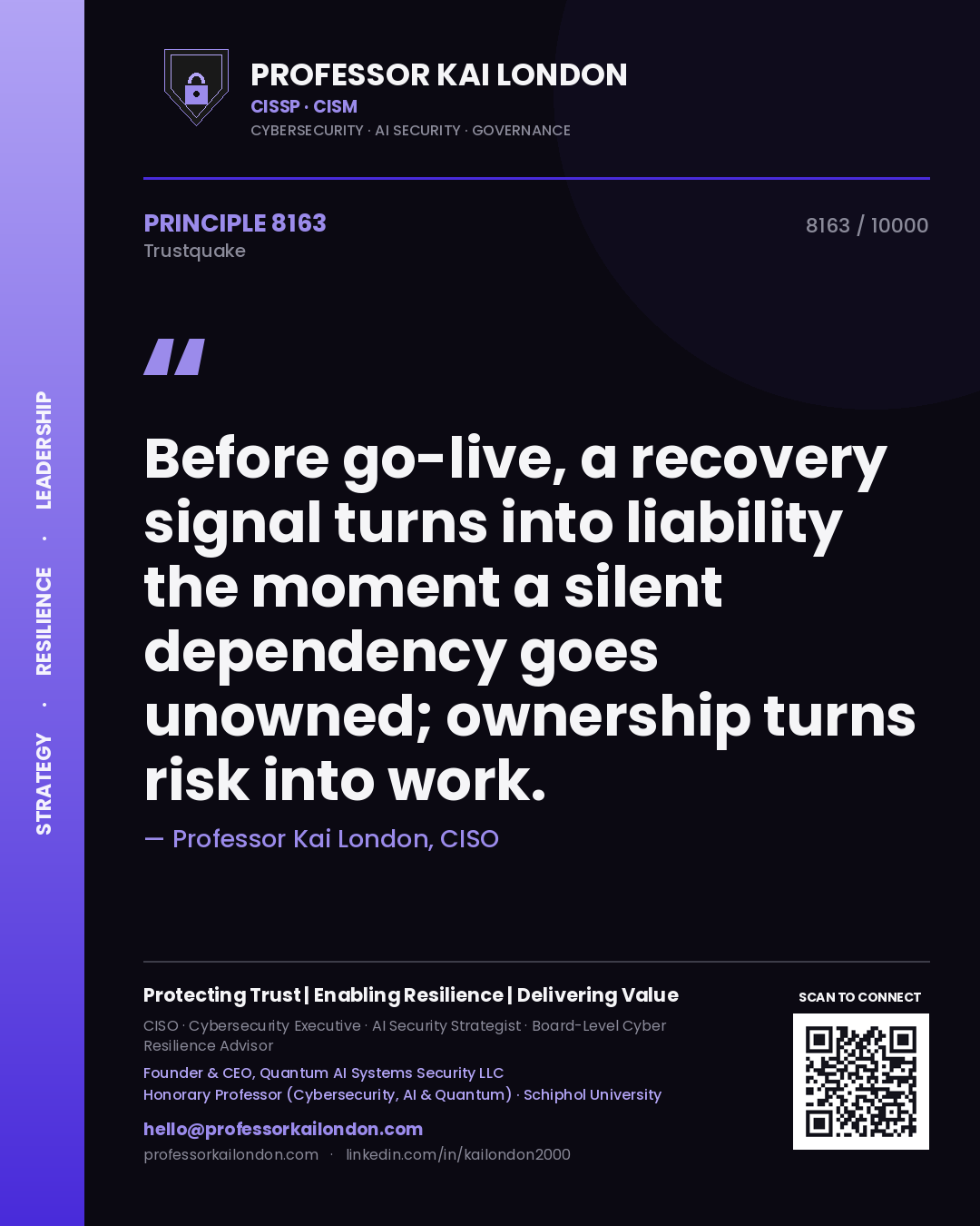 Professor Kai London principle 8163: Before go-live, a recovery signal turns into liability the moment a silent dependency goes unowned; ownership turns risk into work.