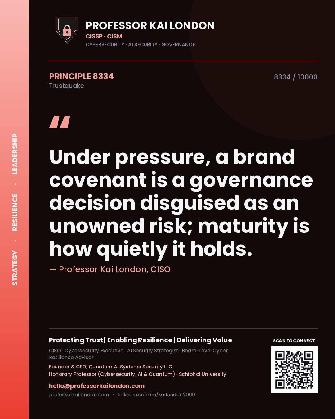 Professor Kai London principle 8334: Under pressure, a brand covenant is a governance decision disguised as an unowned risk; maturity is how quietly it holds.