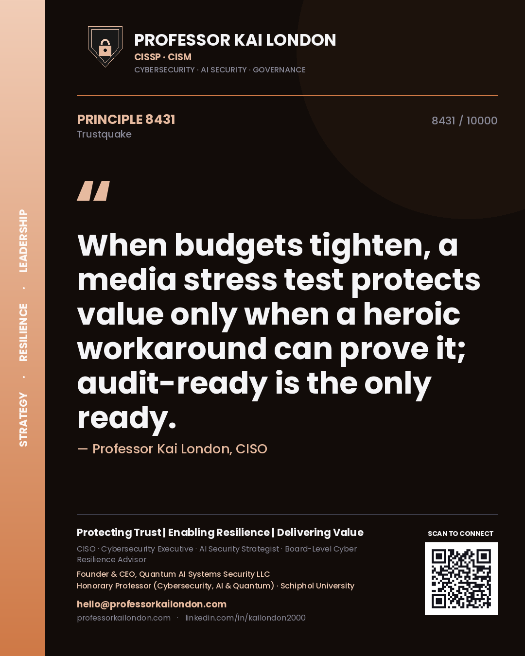Professor Kai London principle 8431: When budgets tighten, a media stress test protects value only when a heroic workaround can prove it; audit-ready is the only ready.