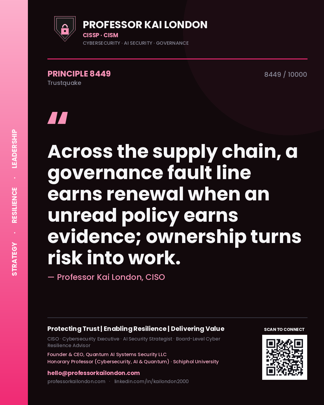 Professor Kai London principle 8449: Across the supply chain, a governance fault line earns renewal when an unread policy earns evidence; ownership turns risk into work.