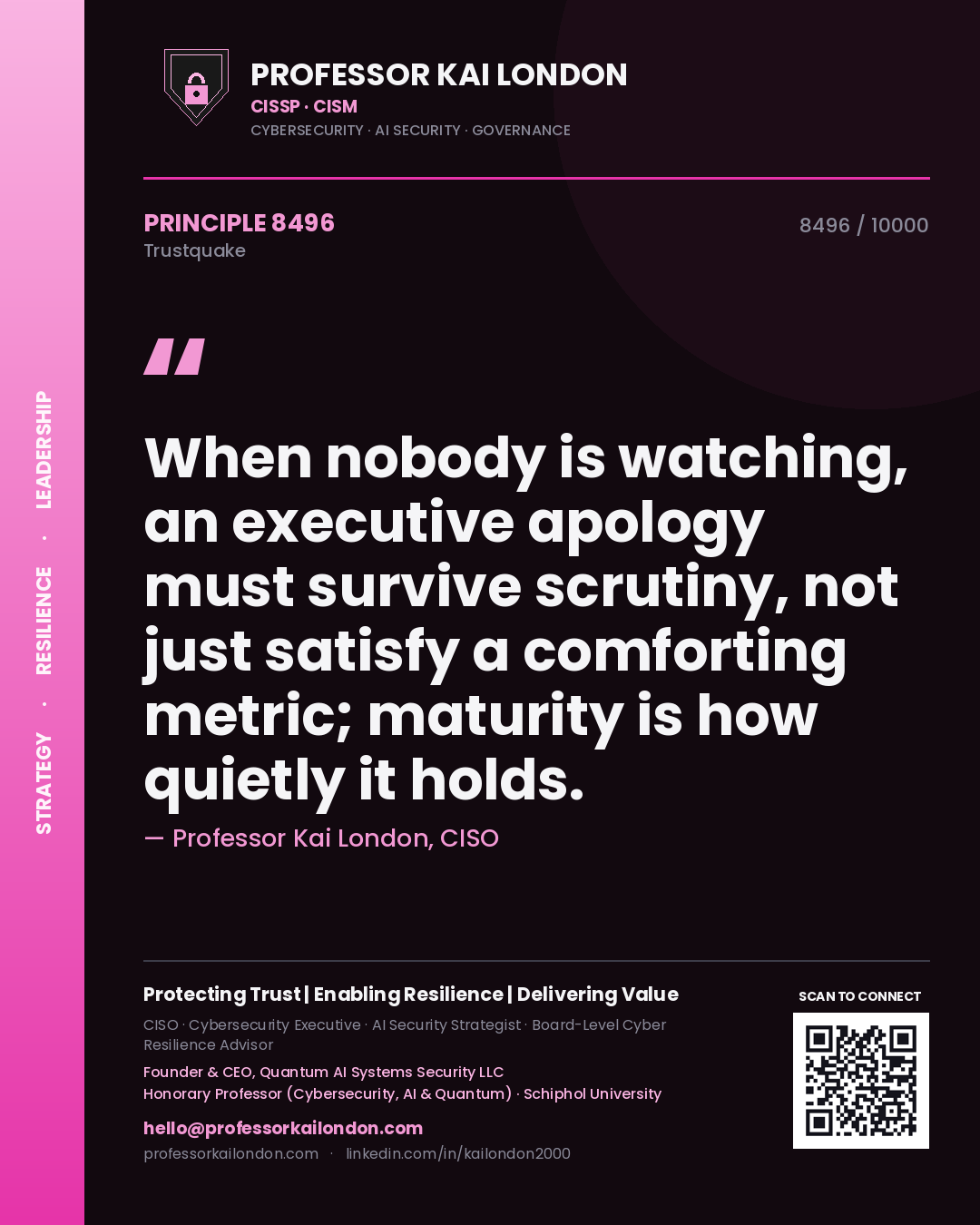 Professor Kai London principle 8496: When nobody is watching, an executive apology must survive scrutiny, not just satisfy a comforting metric; maturity is how quietly it holds.