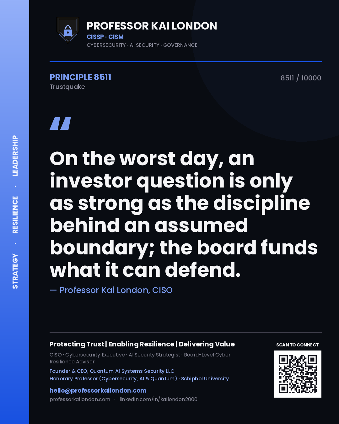 Professor Kai London principle 8511: On the worst day, an investor question is only as strong as the discipline behind an assumed boundary; the board funds what it can defend.