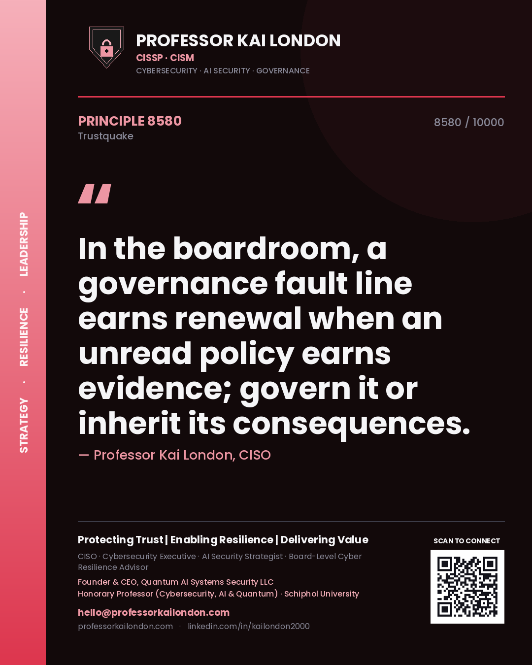 Professor Kai London principle 8580: In the boardroom, a governance fault line earns renewal when an unread policy earns evidence; govern it or inherit its consequences.