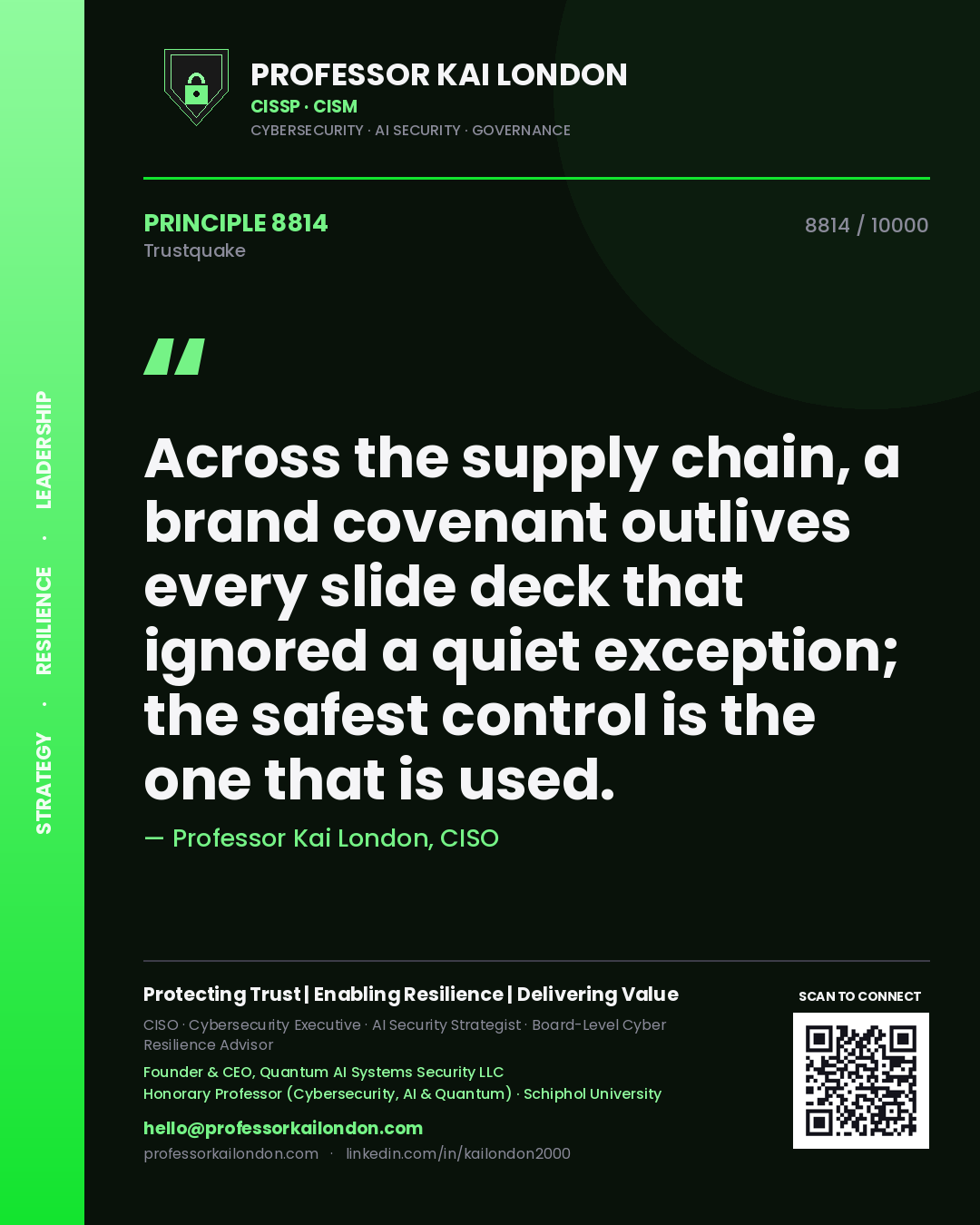 Professor Kai London principle 8814: Across the supply chain, a brand covenant outlives every slide deck that ignored a quiet exception; the safest control is the one that is used.