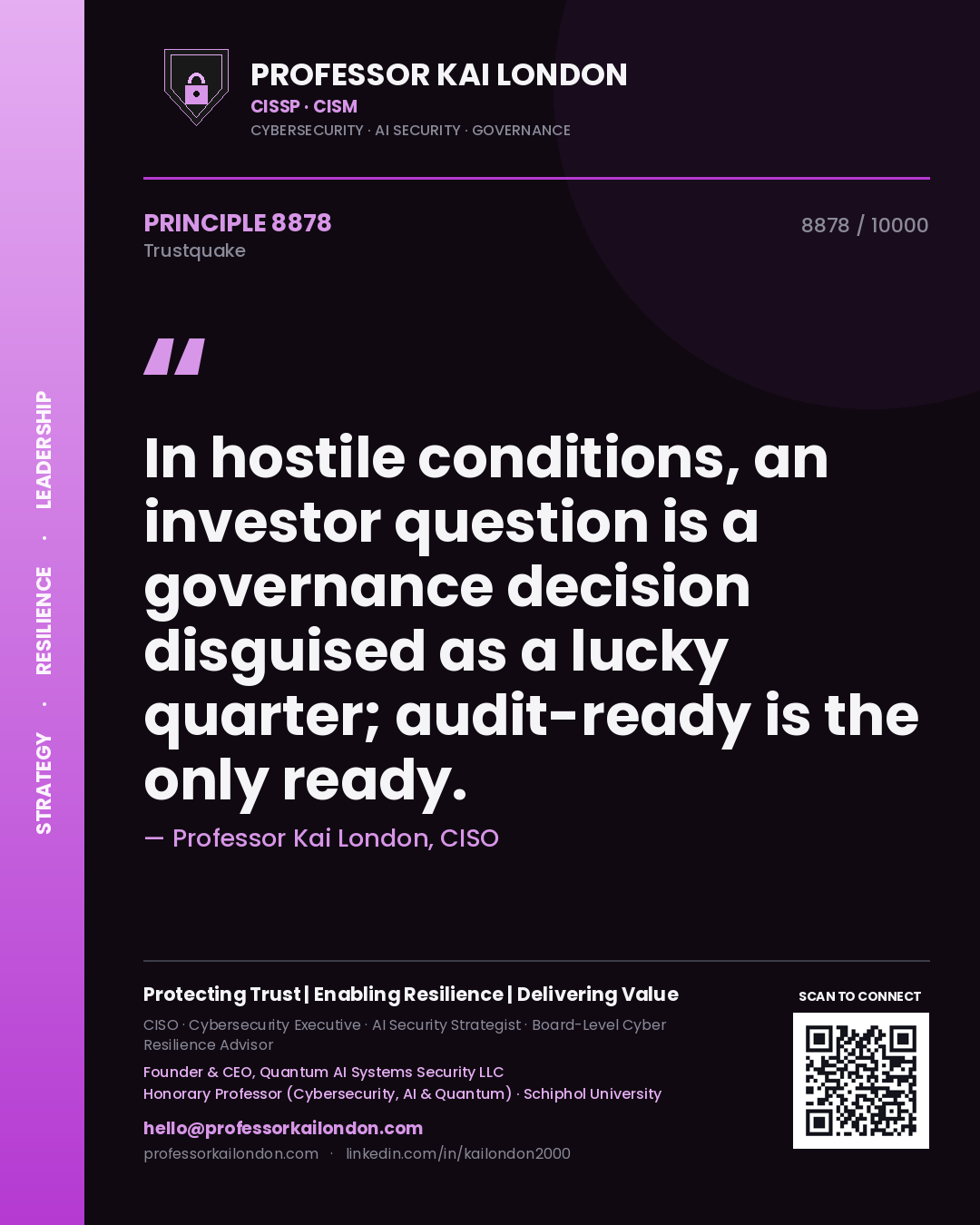 Professor Kai London principle 8878: In hostile conditions, an investor question is a governance decision disguised as a lucky quarter; audit-ready is the only ready.