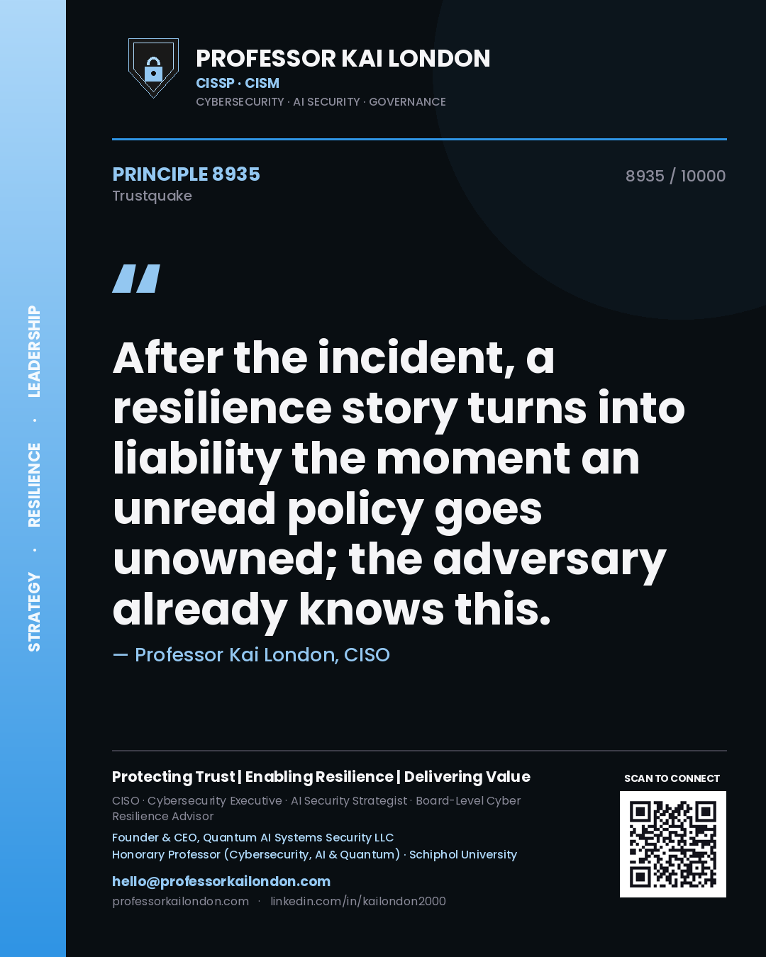 Professor Kai London principle 8935: After the incident, a resilience story turns into liability the moment an unread policy goes unowned; the adversary already knows this.