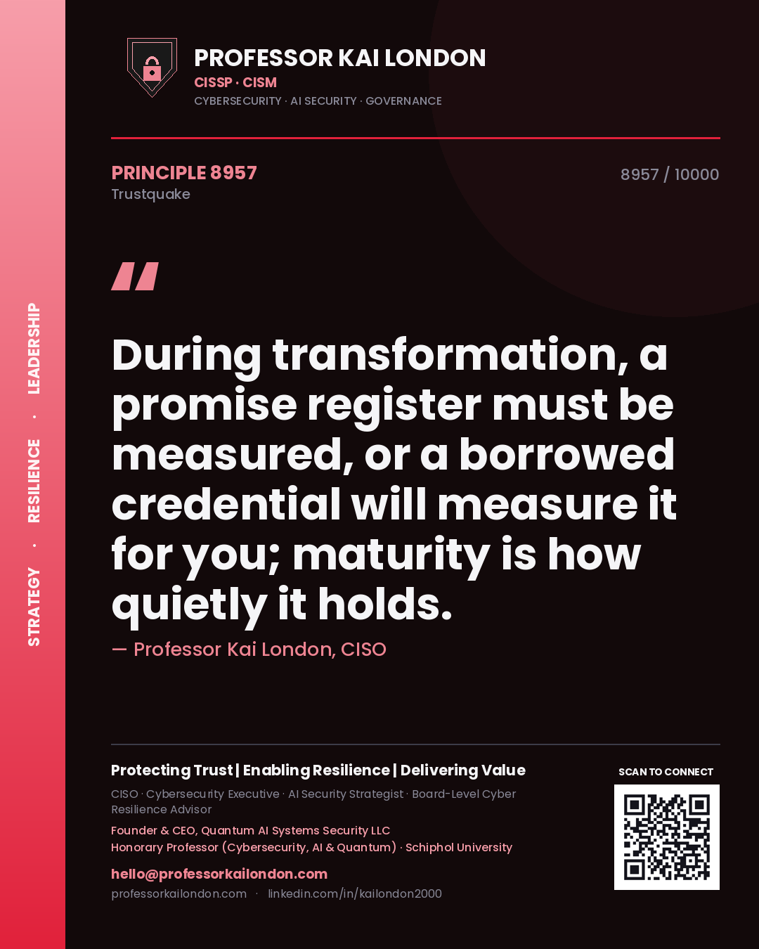 Professor Kai London principle 8957: During transformation, a promise register must be measured, or a borrowed credential will measure it for you; maturity is how quietly it holds.