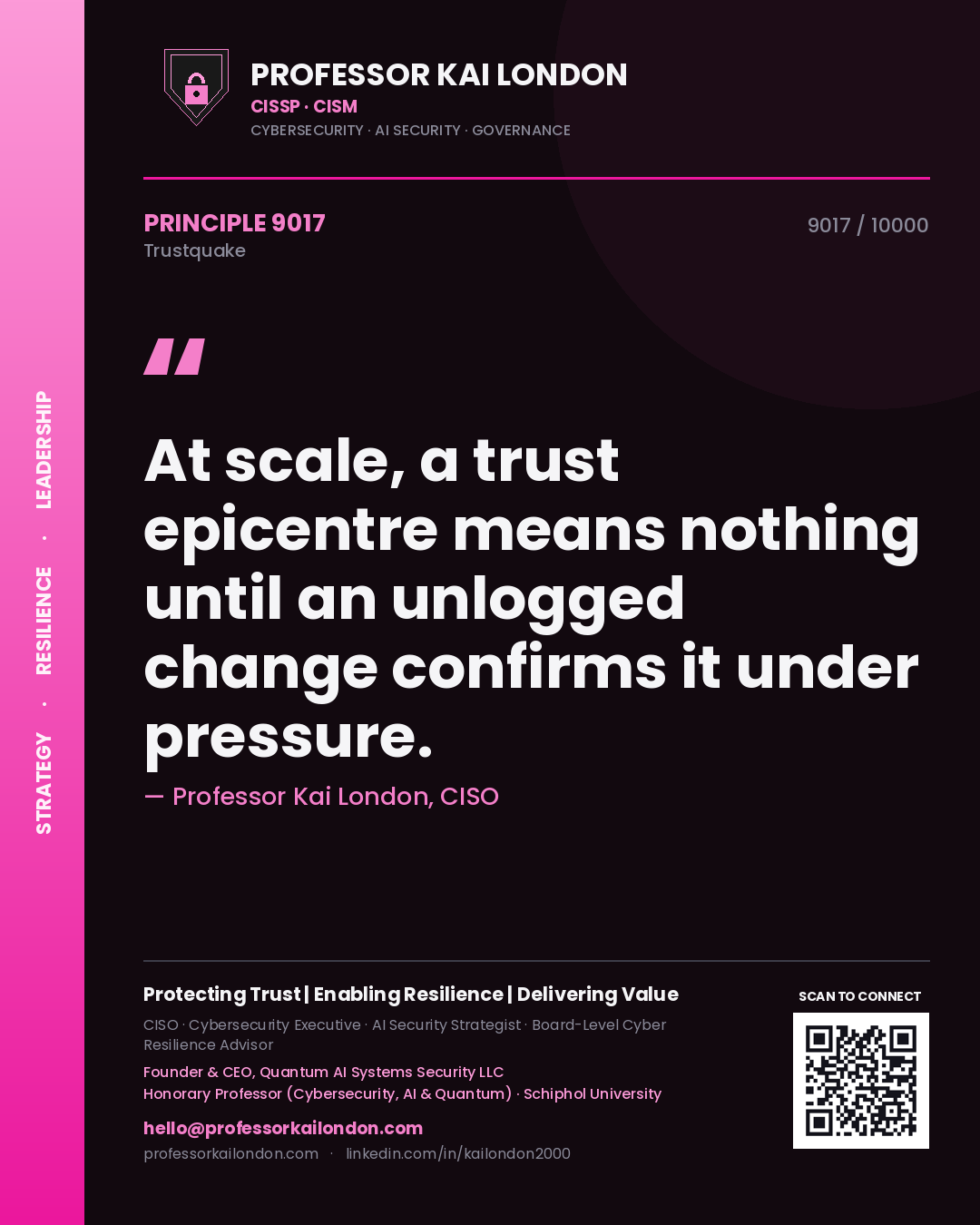 Professor Kai London principle 9017: At scale, a trust epicentre means nothing until an unlogged change confirms it under pressure.