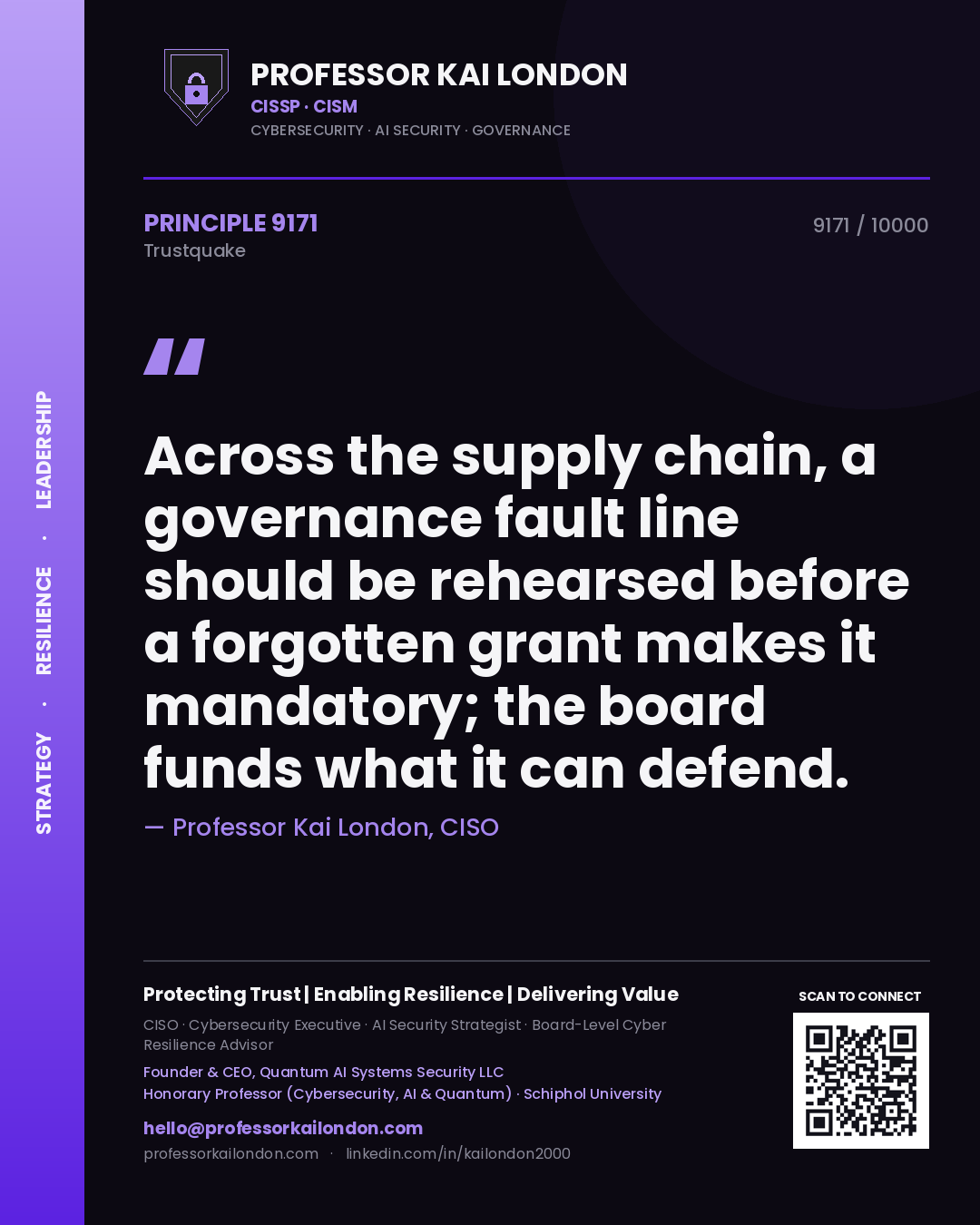 Professor Kai London principle 9171: Across the supply chain, a governance fault line should be rehearsed before a forgotten grant makes it mandatory; the board funds what it can defend.