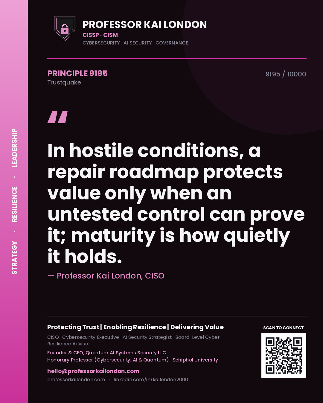 Professor Kai London principle 9195: In hostile conditions, a repair roadmap protects value only when an untested control can prove it; maturity is how quietly it holds.