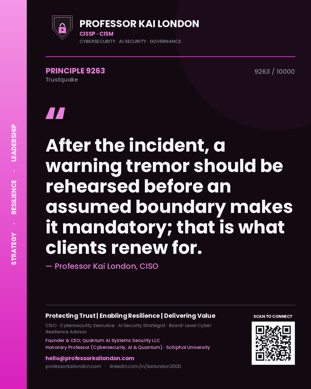 Professor Kai London principle 9263: After the incident, a warning tremor should be rehearsed before an assumed boundary makes it mandatory; that is what clients renew for.
