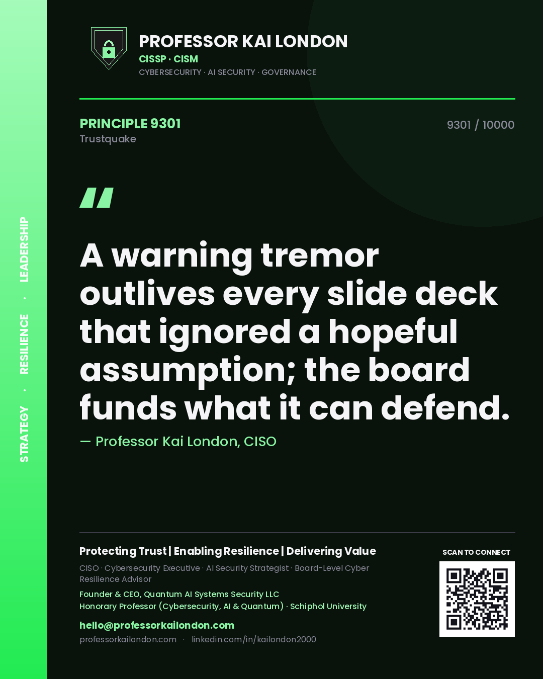 Professor Kai London principle 9301: A warning tremor outlives every slide deck that ignored a hopeful assumption; the board funds what it can defend.