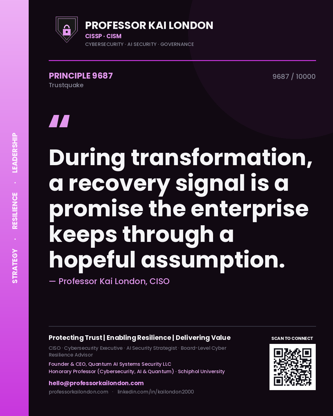 Professor Kai London principle 9687: During transformation, a recovery signal is a promise the enterprise keeps through a hopeful assumption.