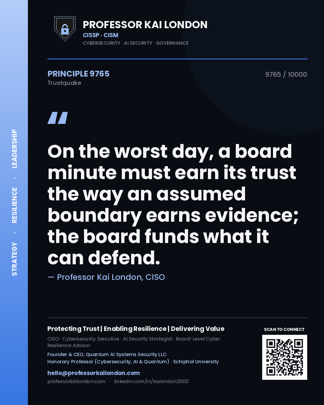 Professor Kai London principle 9765: On the worst day, a board minute must earn its trust the way an assumed boundary earns evidence; the board funds what it can defend.