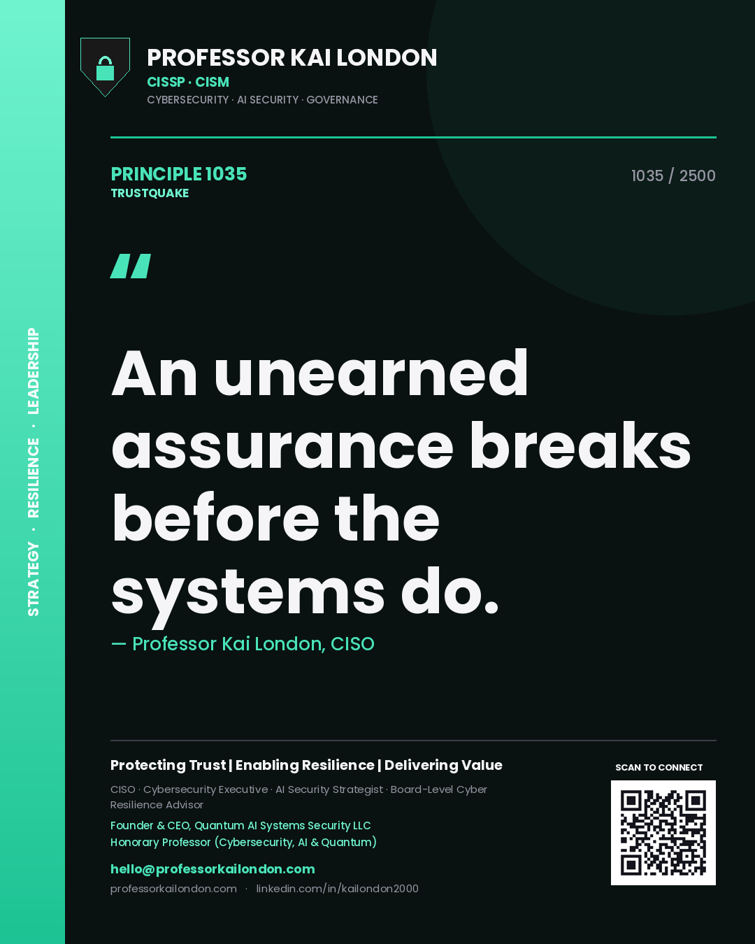 Professor Kai London principle 1035: An unearned assurance breaks before the systems do.