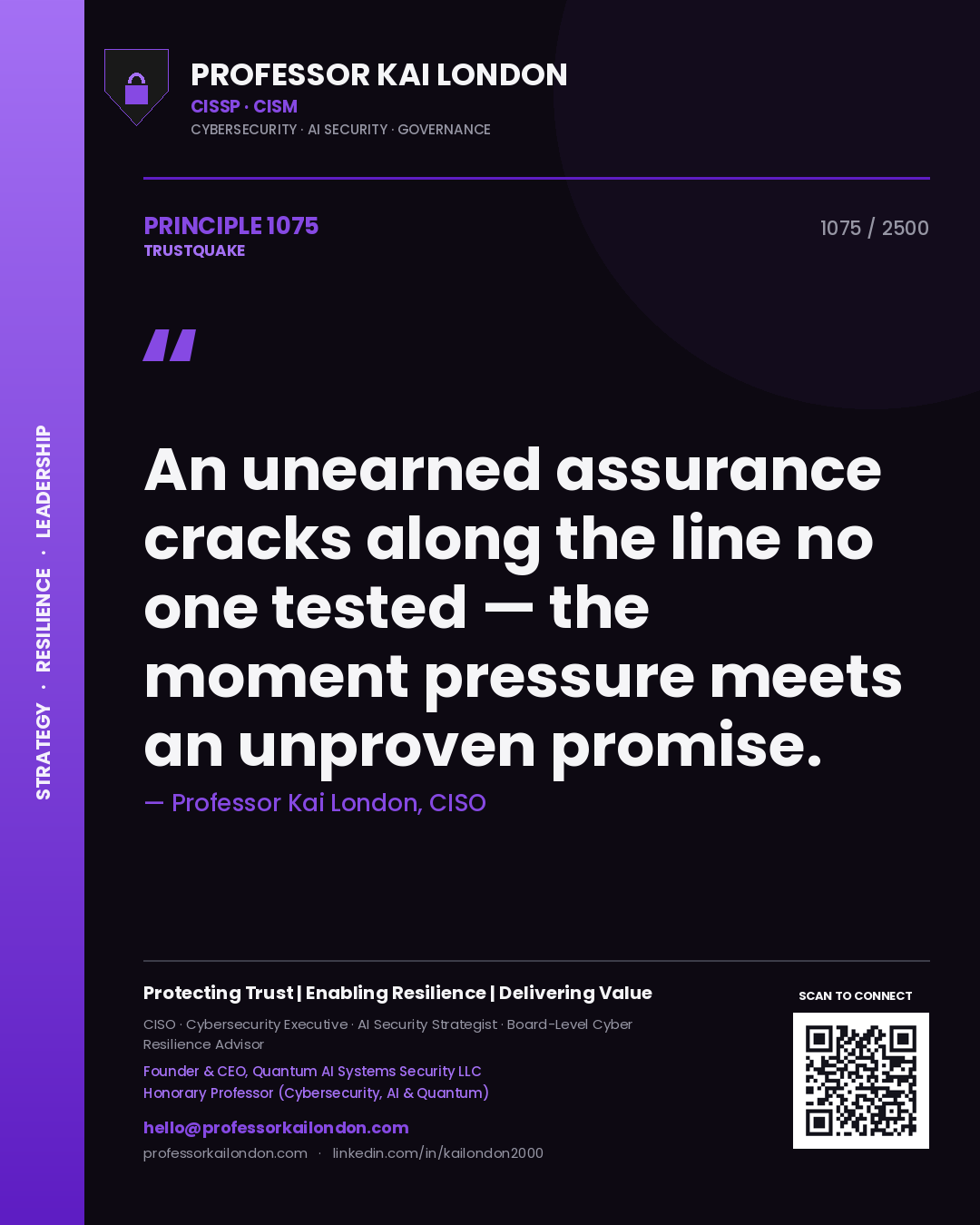 Professor Kai London principle 1075: An unearned assurance cracks along the line no one tested — the moment pressure meets an unproven promise.