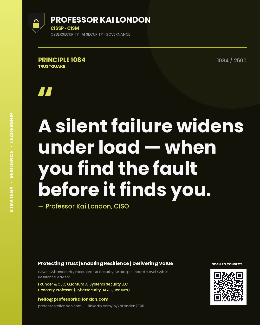 Professor Kai London principle 1084: A silent failure widens under load — when you find the fault before it finds you.