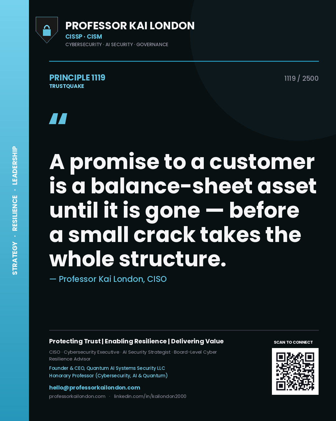 Professor Kai London principle 1119: A promise to a customer is a balance-sheet asset until it is gone — before a small crack takes the whole structure.
