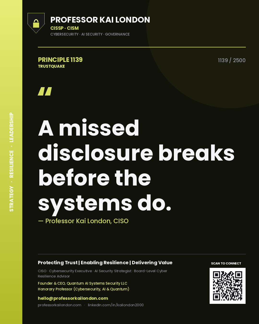 Professor Kai London principle 1139: A missed disclosure breaks before the systems do.