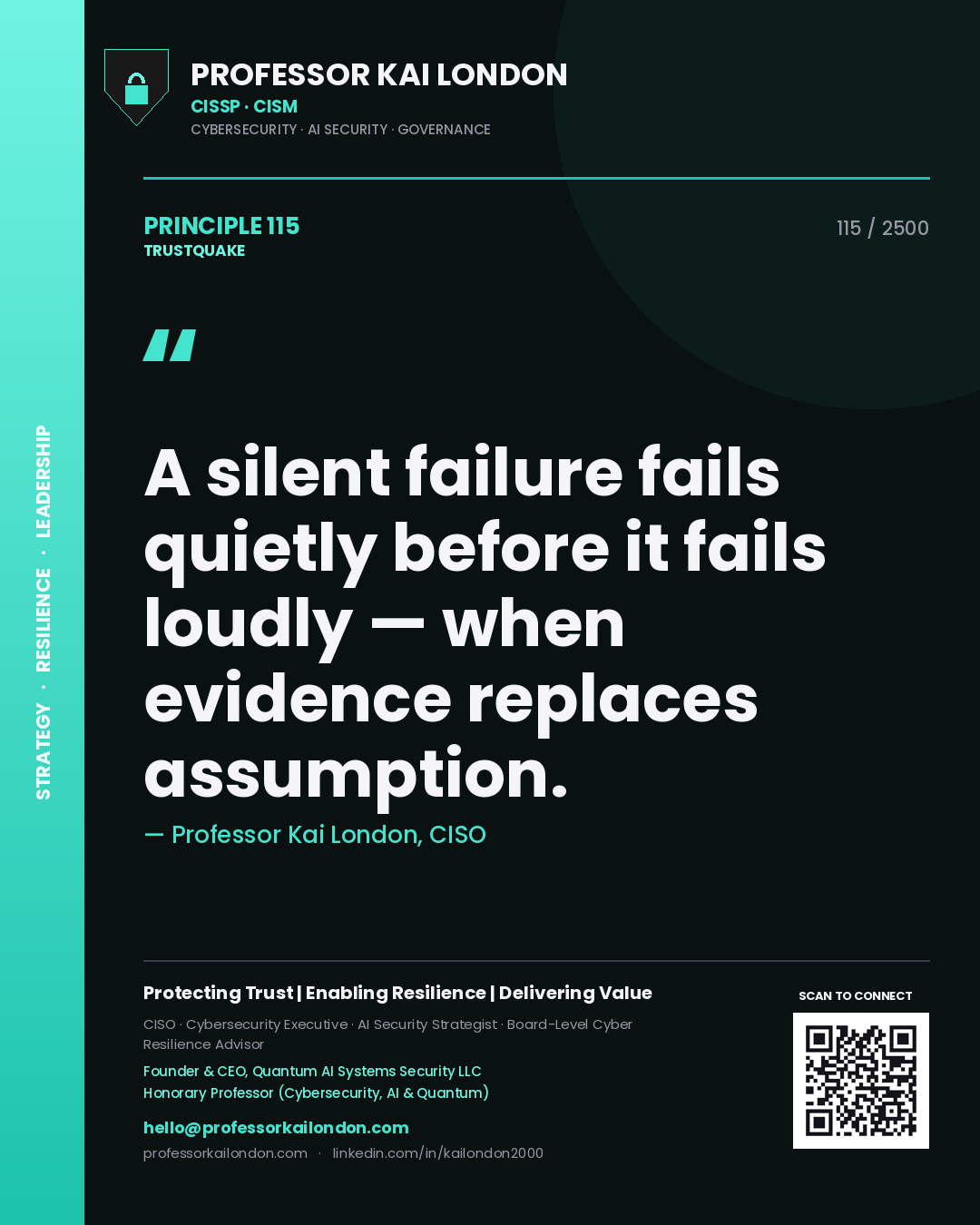 Professor Kai London principle 115: A silent failure fails quietly before it fails loudly — when evidence replaces assumption.