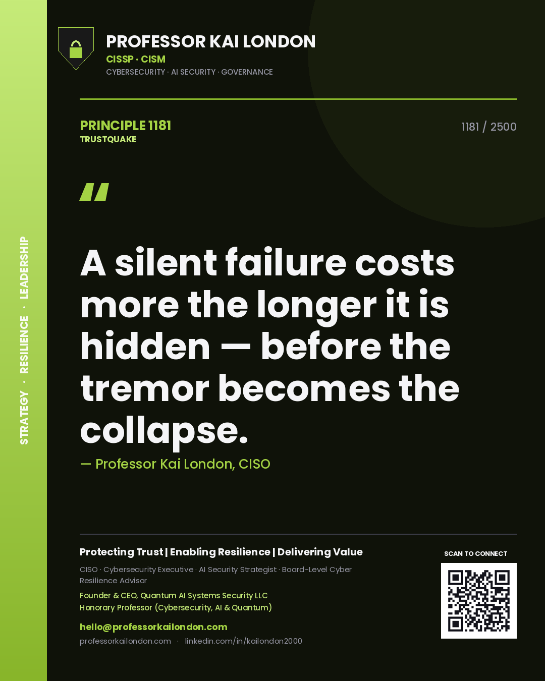 Professor Kai London principle 1181: A silent failure costs more the longer it is hidden — before the tremor becomes the collapse.