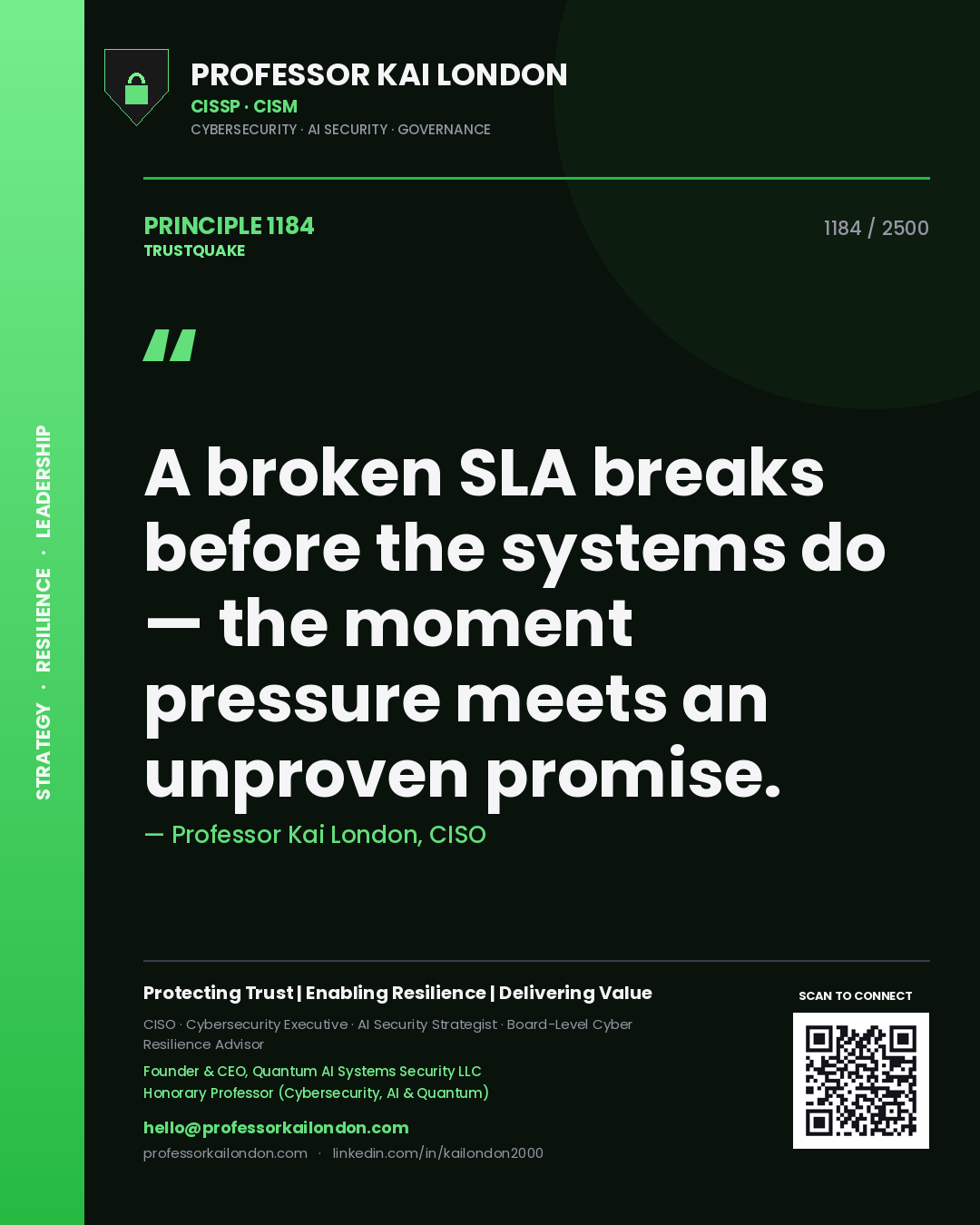 Professor Kai London principle 1184: A broken SLA breaks before the systems do — the moment pressure meets an unproven promise.