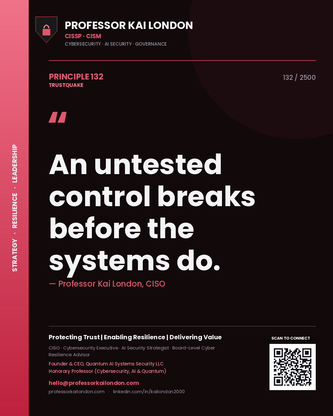 Professor Kai London principle 132: An untested control breaks before the systems do.