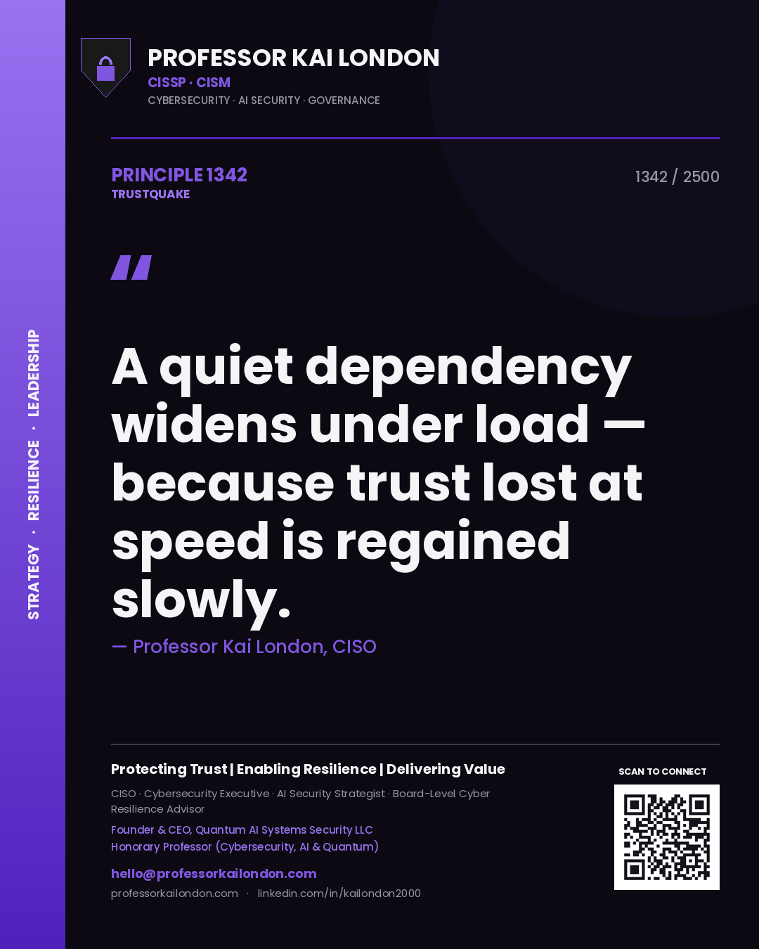 Professor Kai London principle 1342: A quiet dependency widens under load — because trust lost at speed is regained slowly.