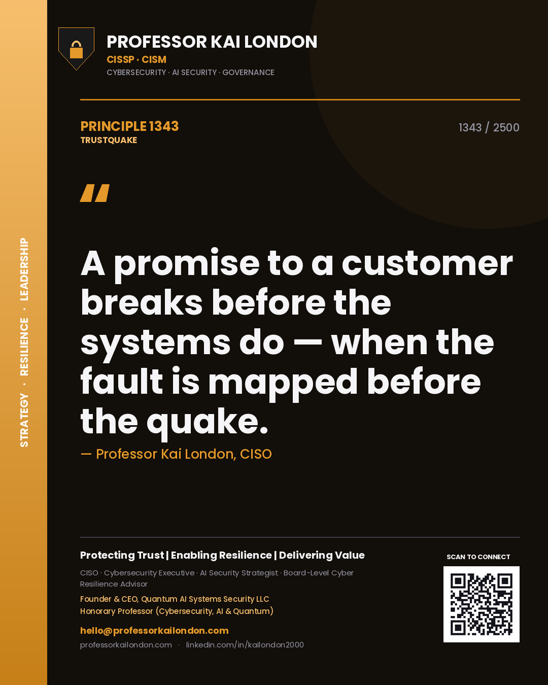 Professor Kai London principle 1343: A promise to a customer breaks before the systems do — when the fault is mapped before the quake.