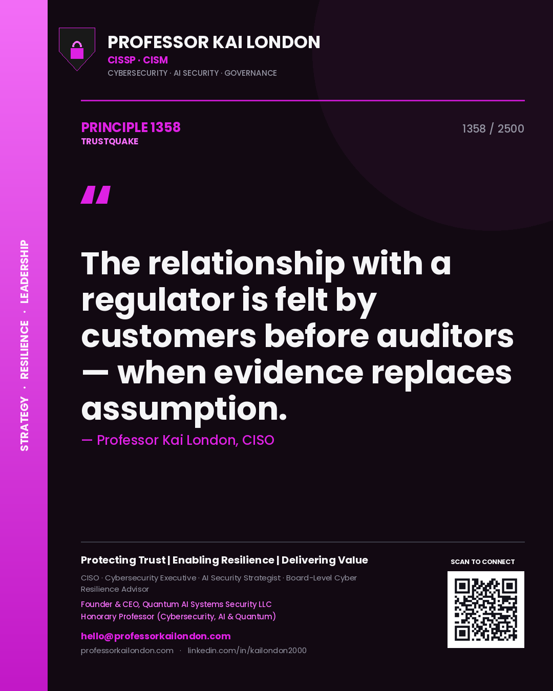 Professor Kai London principle 1358: The relationship with a regulator is felt by customers before auditors — when evidence replaces assumption.