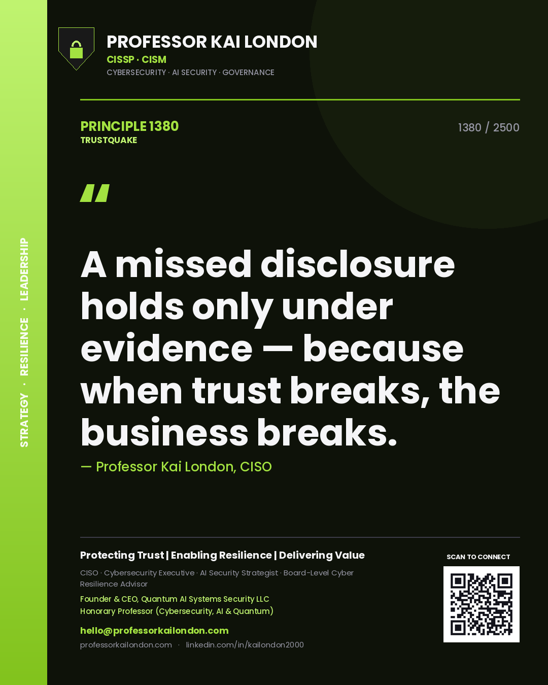 Professor Kai London principle 1380: A missed disclosure holds only under evidence — because when trust breaks, the business breaks.