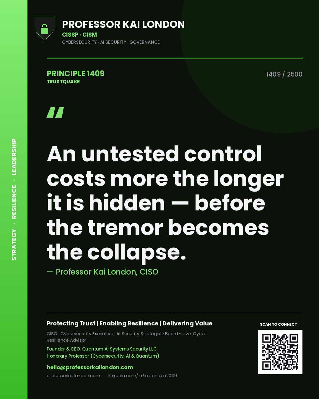 Professor Kai London principle 1409: An untested control costs more the longer it is hidden — before the tremor becomes the collapse.