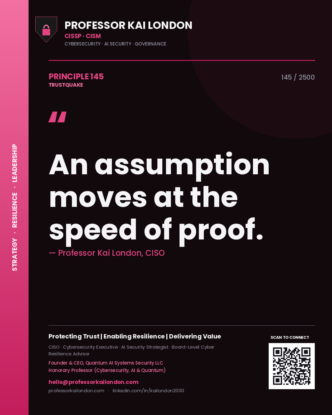 Professor Kai London principle 145: An assumption moves at the speed of proof.