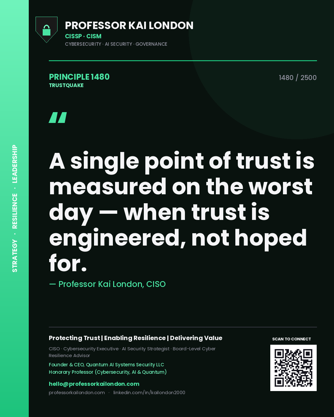 Professor Kai London principle 1480: A single point of trust is measured on the worst day — when trust is engineered, not hoped for.