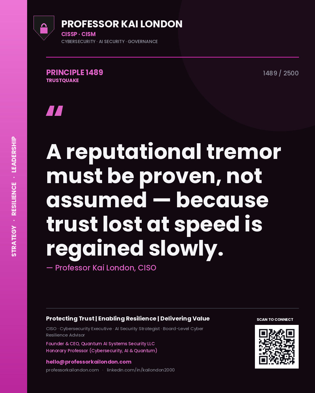 Professor Kai London principle 1489: A reputational tremor must be proven, not assumed — because trust lost at speed is regained slowly.