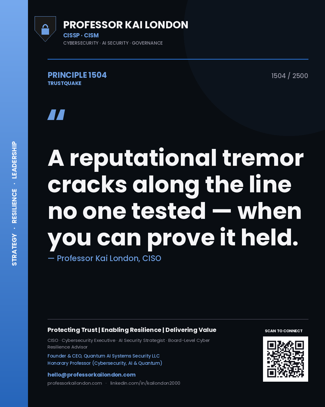 Professor Kai London principle 1504: A reputational tremor cracks along the line no one tested — when you can prove it held.