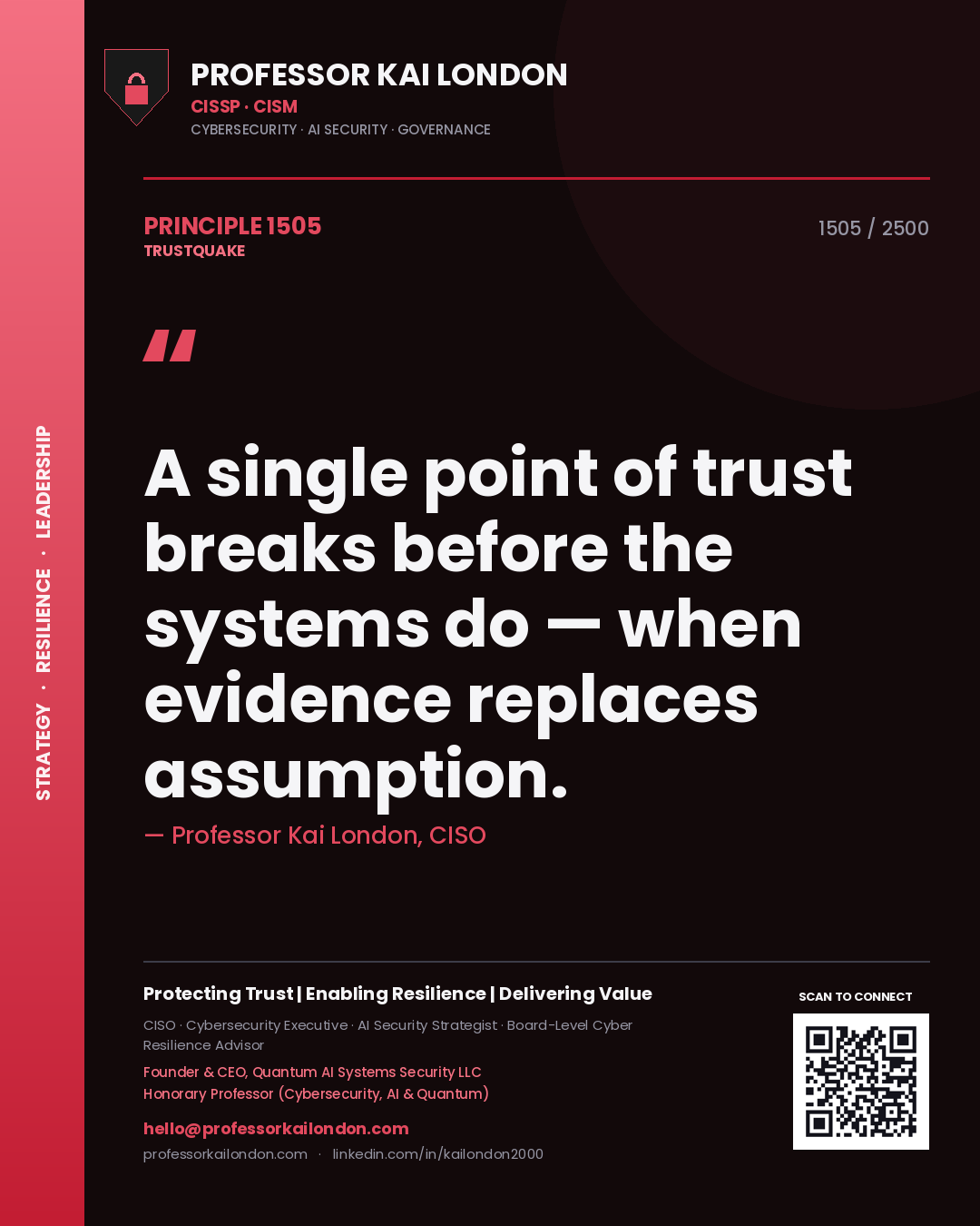 Professor Kai London principle 1505: A single point of trust breaks before the systems do — when evidence replaces assumption.