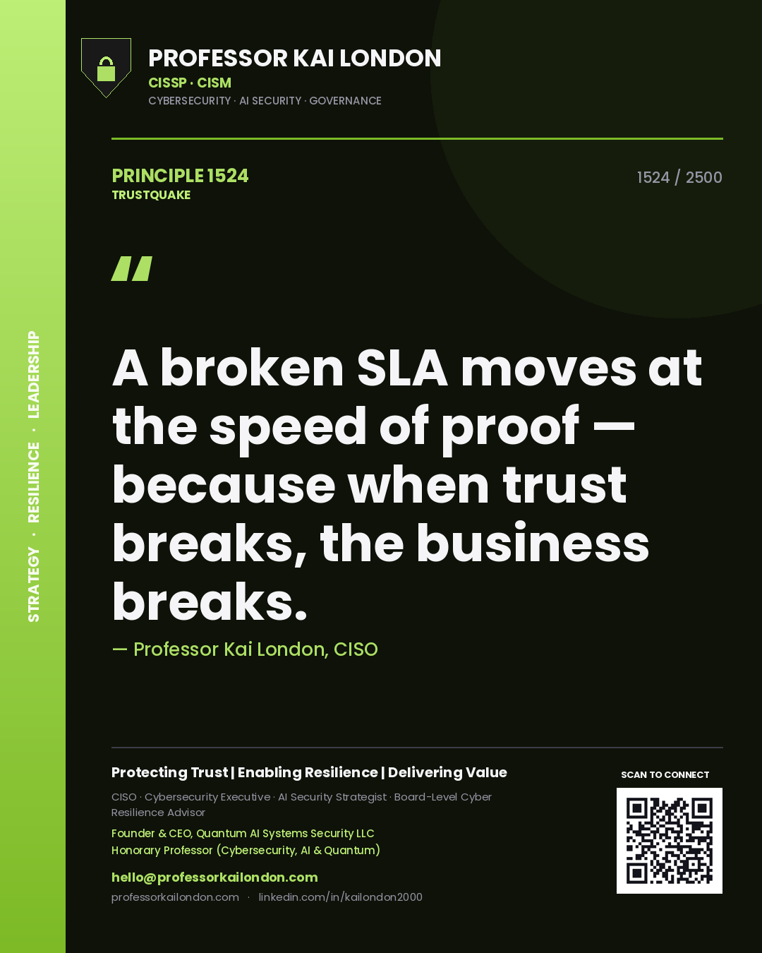 Professor Kai London principle 1524: A broken SLA moves at the speed of proof — because when trust breaks, the business breaks.