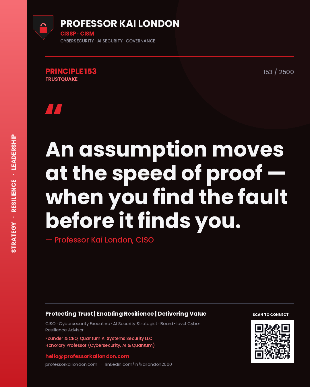 Professor Kai London principle 153: An assumption moves at the speed of proof — when you find the fault before it finds you.