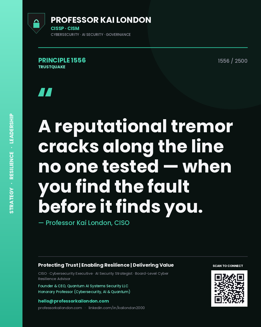 Professor Kai London principle 1556: A reputational tremor cracks along the line no one tested — when you find the fault before it finds you.