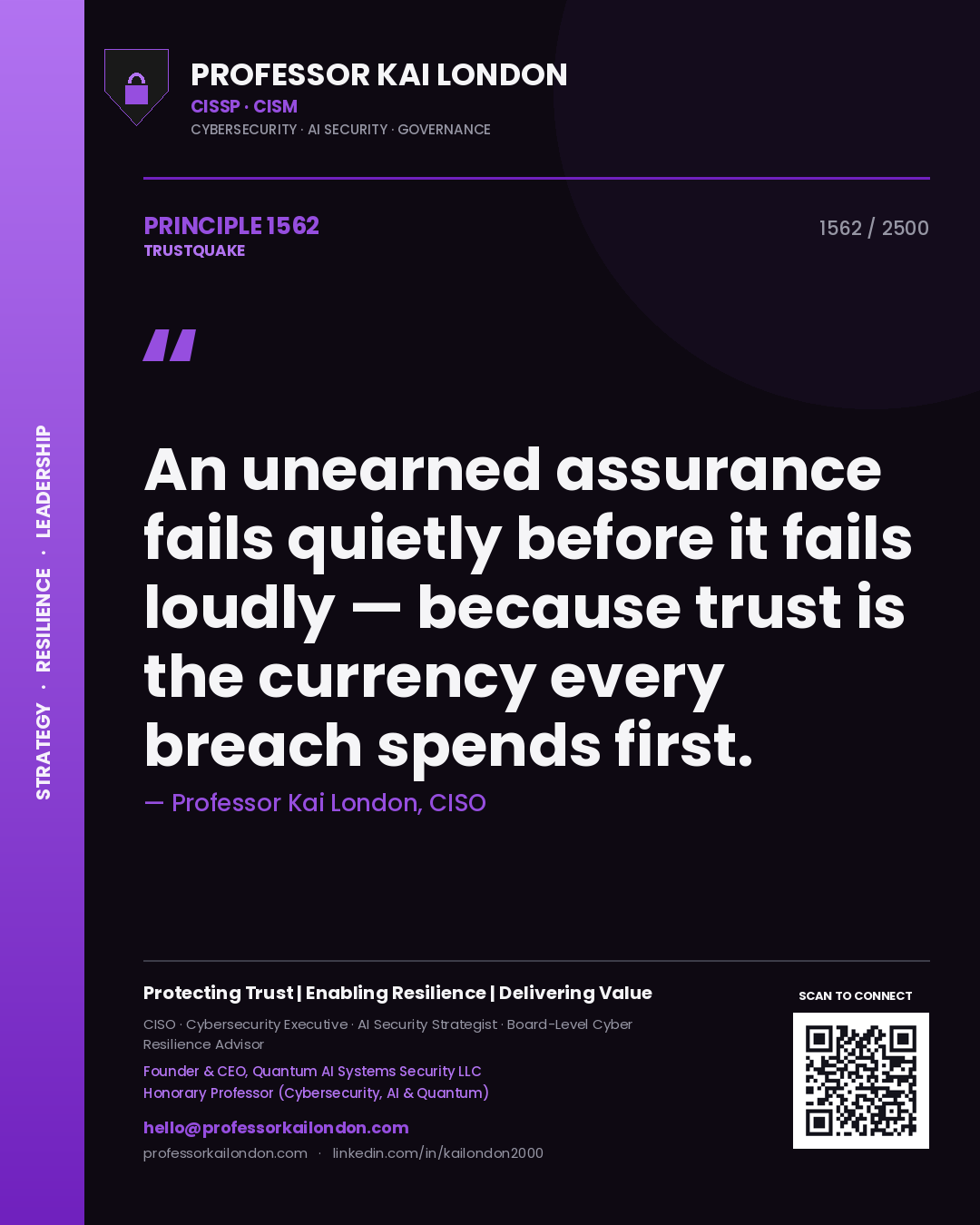 Professor Kai London principle 1562: An unearned assurance fails quietly before it fails loudly — because trust is the currency every breach spends first.