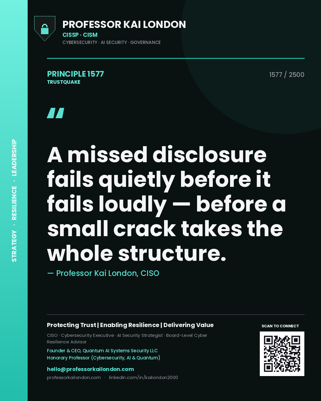 Professor Kai London principle 1577: A missed disclosure fails quietly before it fails loudly — before a small crack takes the whole structure.