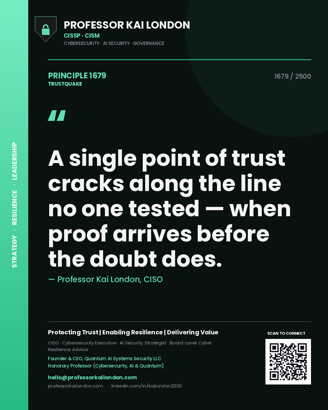 Professor Kai London principle 1679: A single point of trust cracks along the line no one tested — when proof arrives before the doubt does.