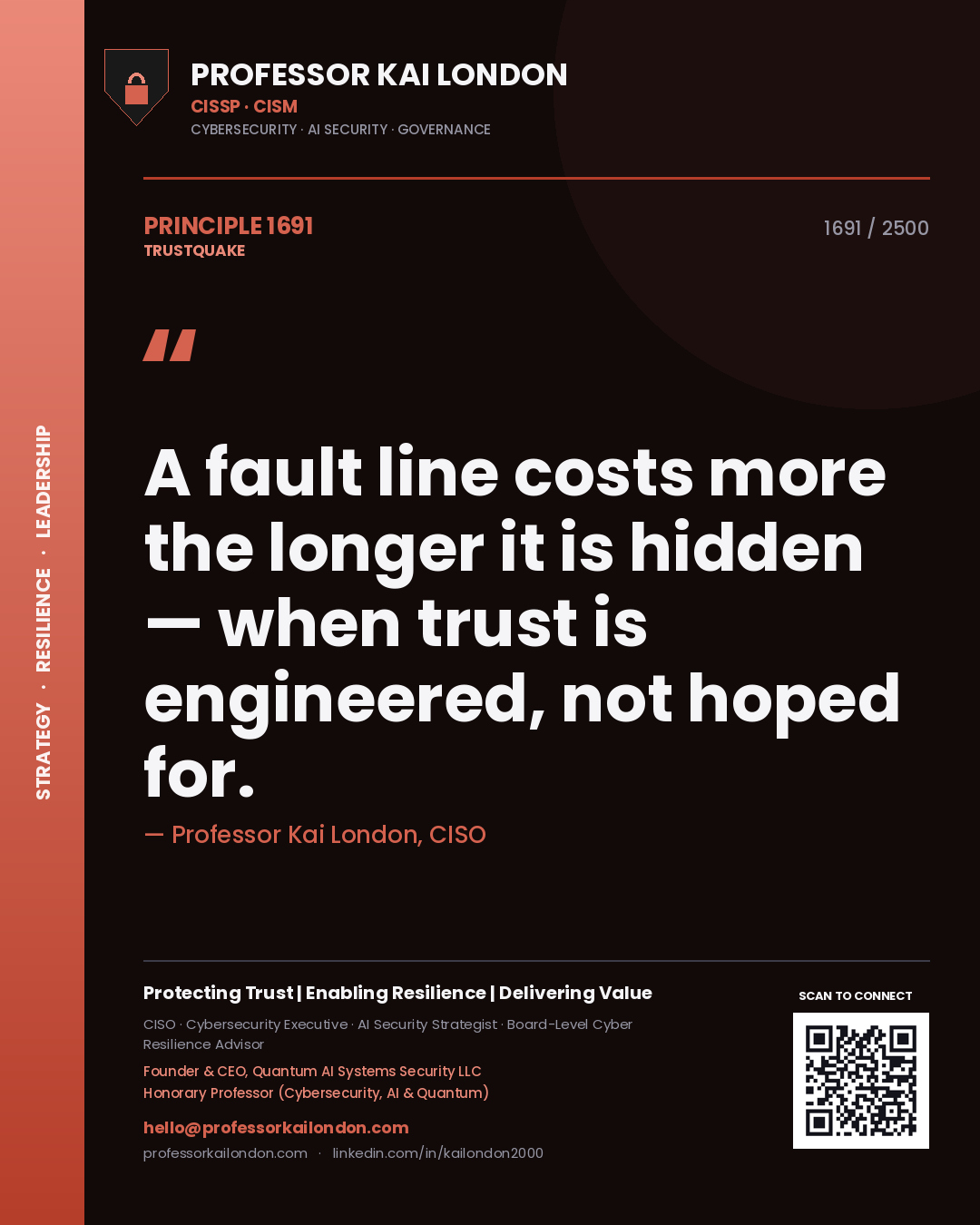 Professor Kai London principle 1691: A fault line costs more the longer it is hidden — when trust is engineered, not hoped for.