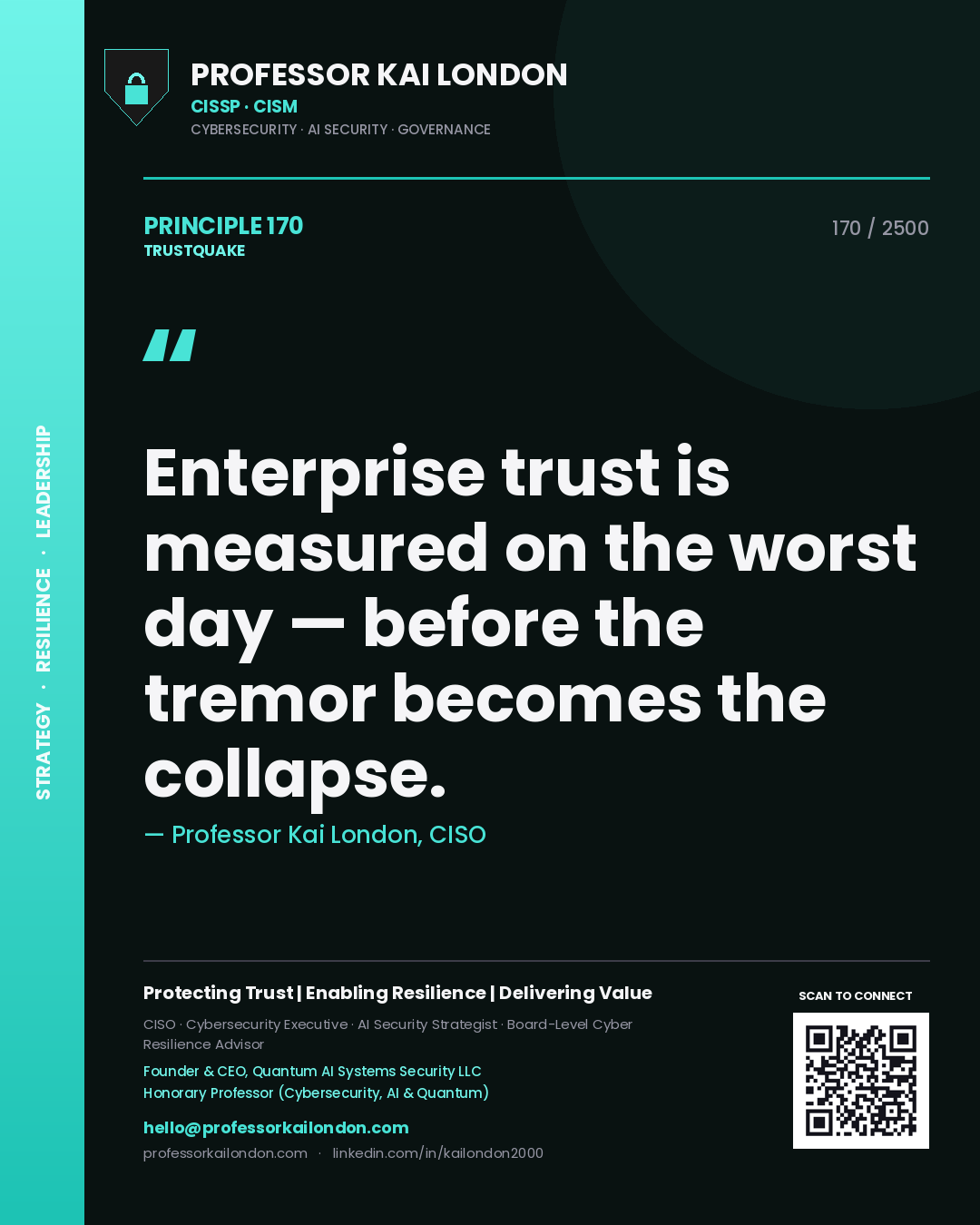 Professor Kai London principle 170: Enterprise trust is measured on the worst day — before the tremor becomes the collapse.
