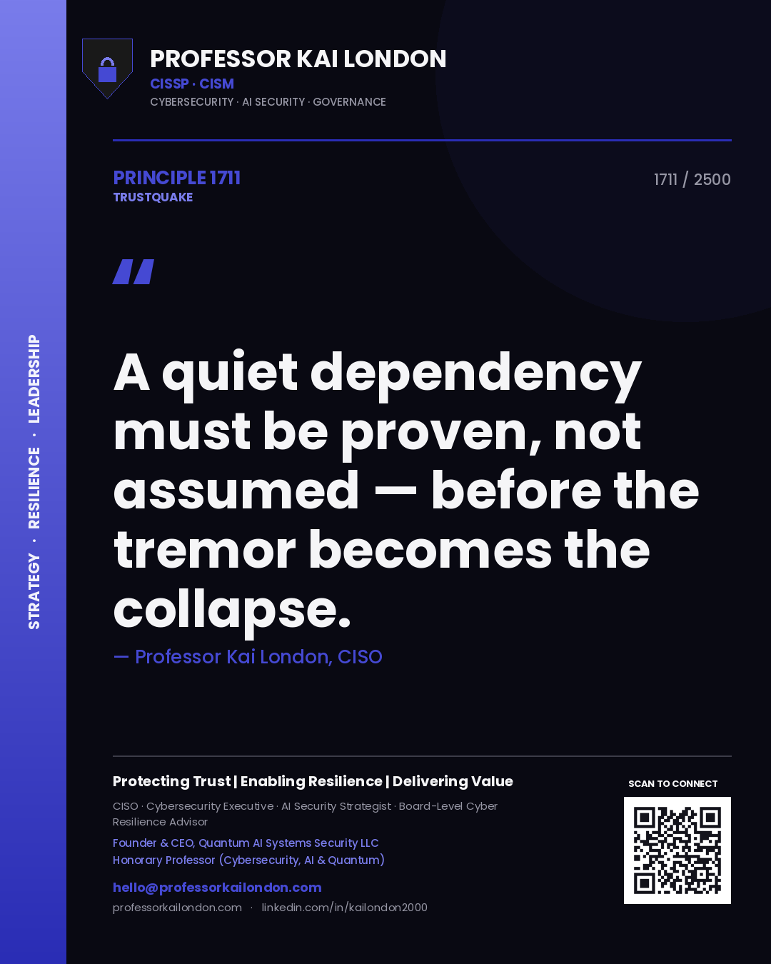 Professor Kai London principle 1711: A quiet dependency must be proven, not assumed — before the tremor becomes the collapse.