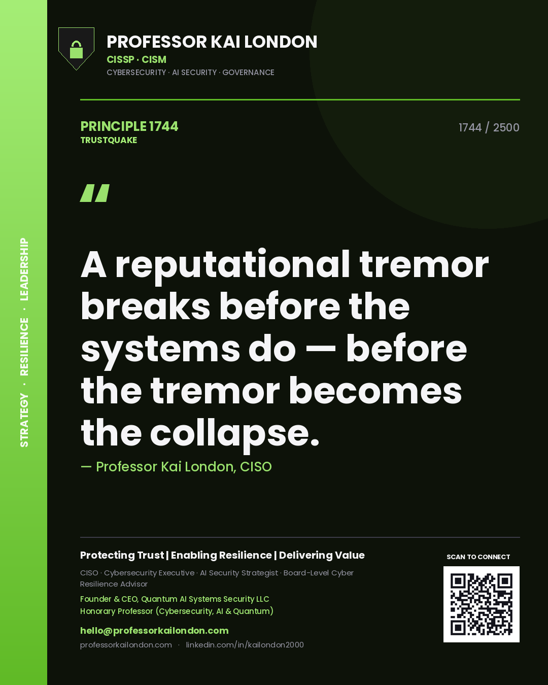 Professor Kai London principle 1744: A reputational tremor breaks before the systems do — before the tremor becomes the collapse.