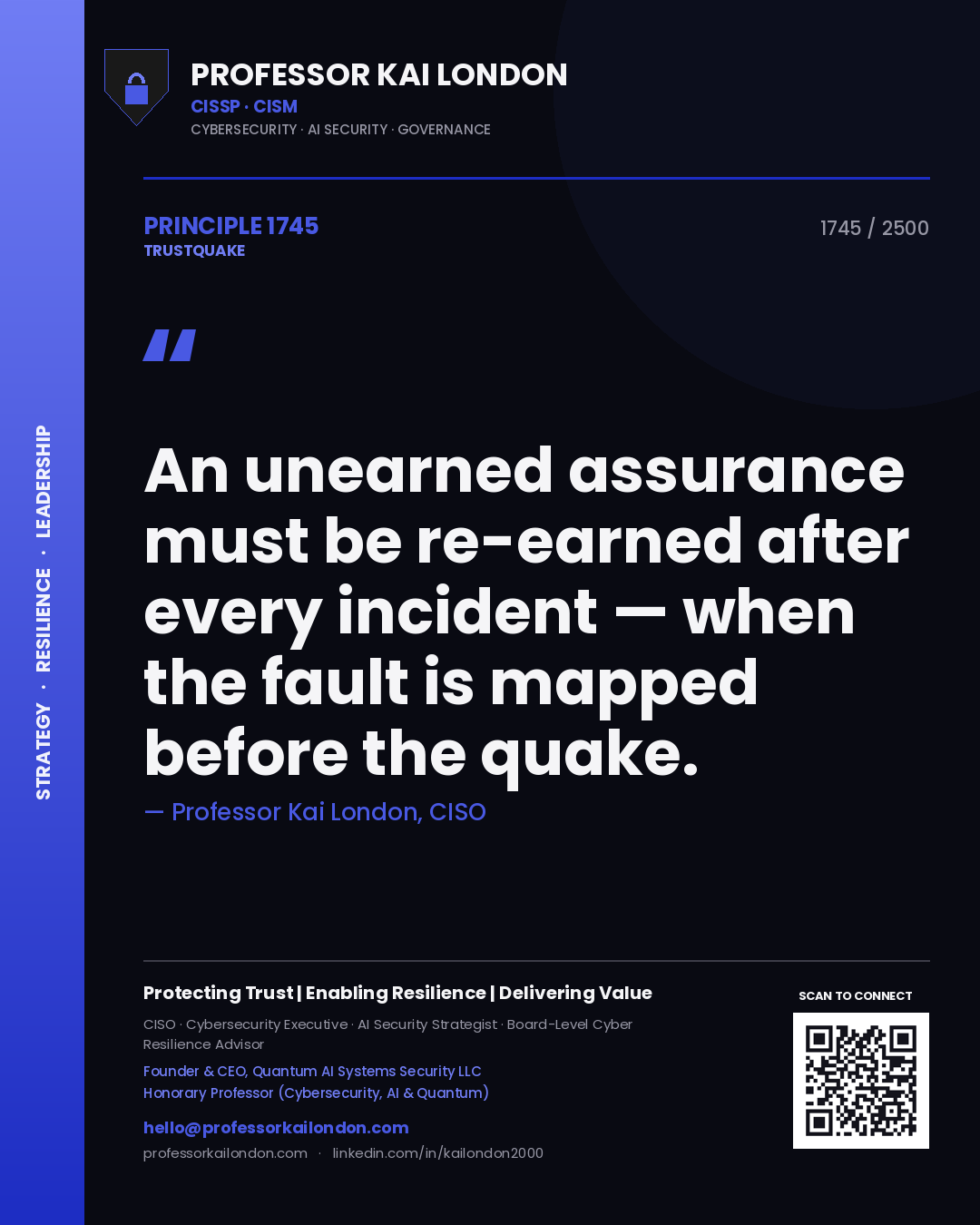 Professor Kai London principle 1745: An unearned assurance must be re-earned after every incident — when the fault is mapped before the quake.