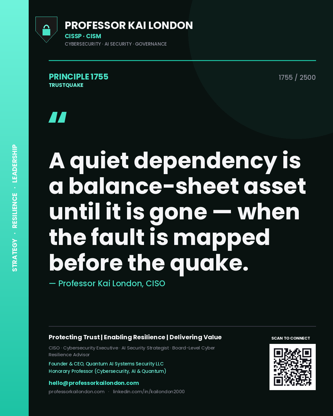 Professor Kai London principle 1755: A quiet dependency is a balance-sheet asset until it is gone — when the fault is mapped before the quake.